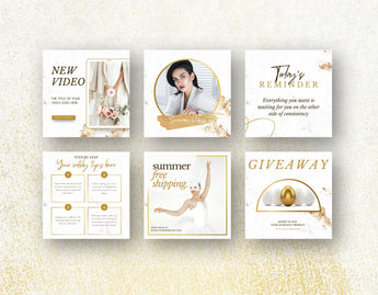 White & Gold Instagram Templates Bundle Kit 6 posts mockup