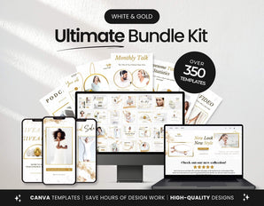 Ultimate White & Gold Social Media Templates Bundle Kit Cover Mockup DigiPax