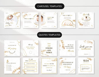 White & Gold Social Media Carousel Templates and Quotes Templates Mockup DigiPax