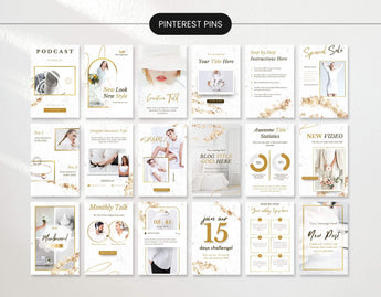 White & Gold Pinterest Pin Templates Mockup DigiPax