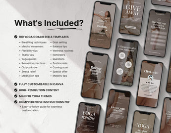 100 Yoga Coach Instagram Reels Templates Bundle DigiPax