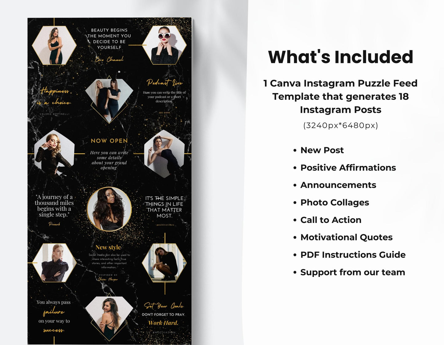 Black & Gold Instagram Puzzle Template DigiPax