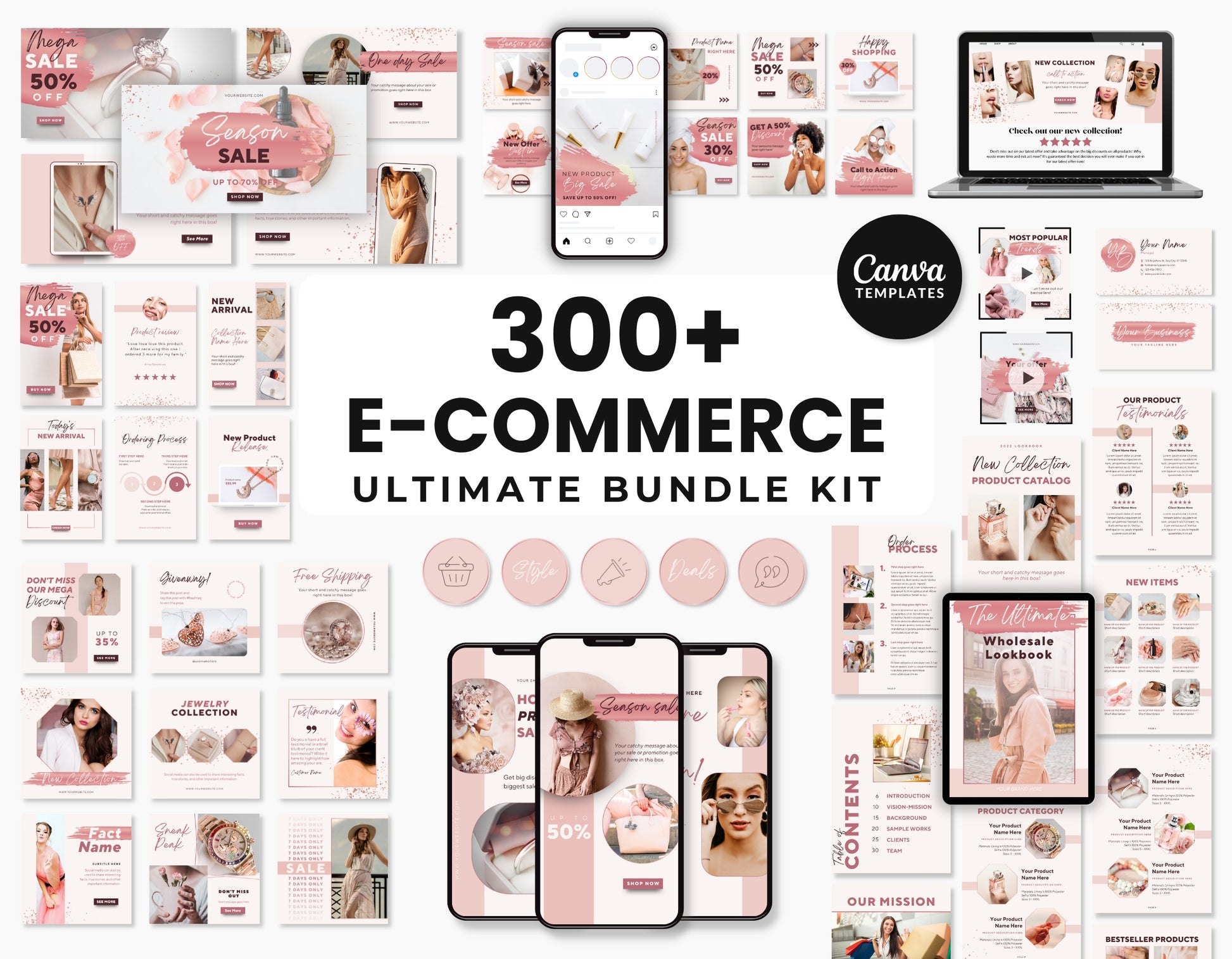 E-Commerce Social Media Templates Bundle Rose Gold DigiPax