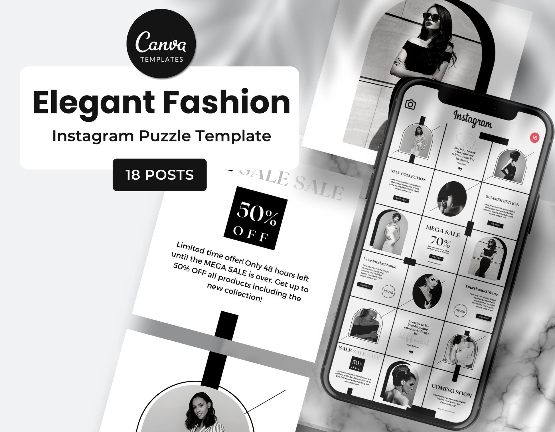 Elegant Fashion Instagram Puzzle Template DigiPax
