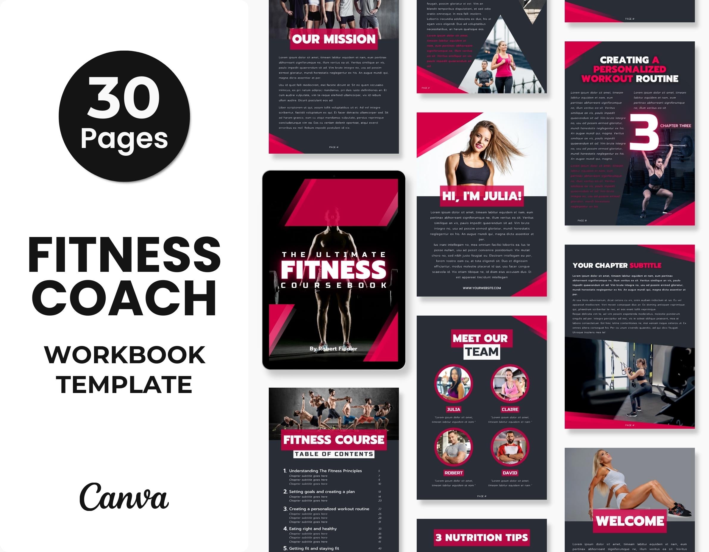 Fitness Coach Workbook Template Canva DigiPax