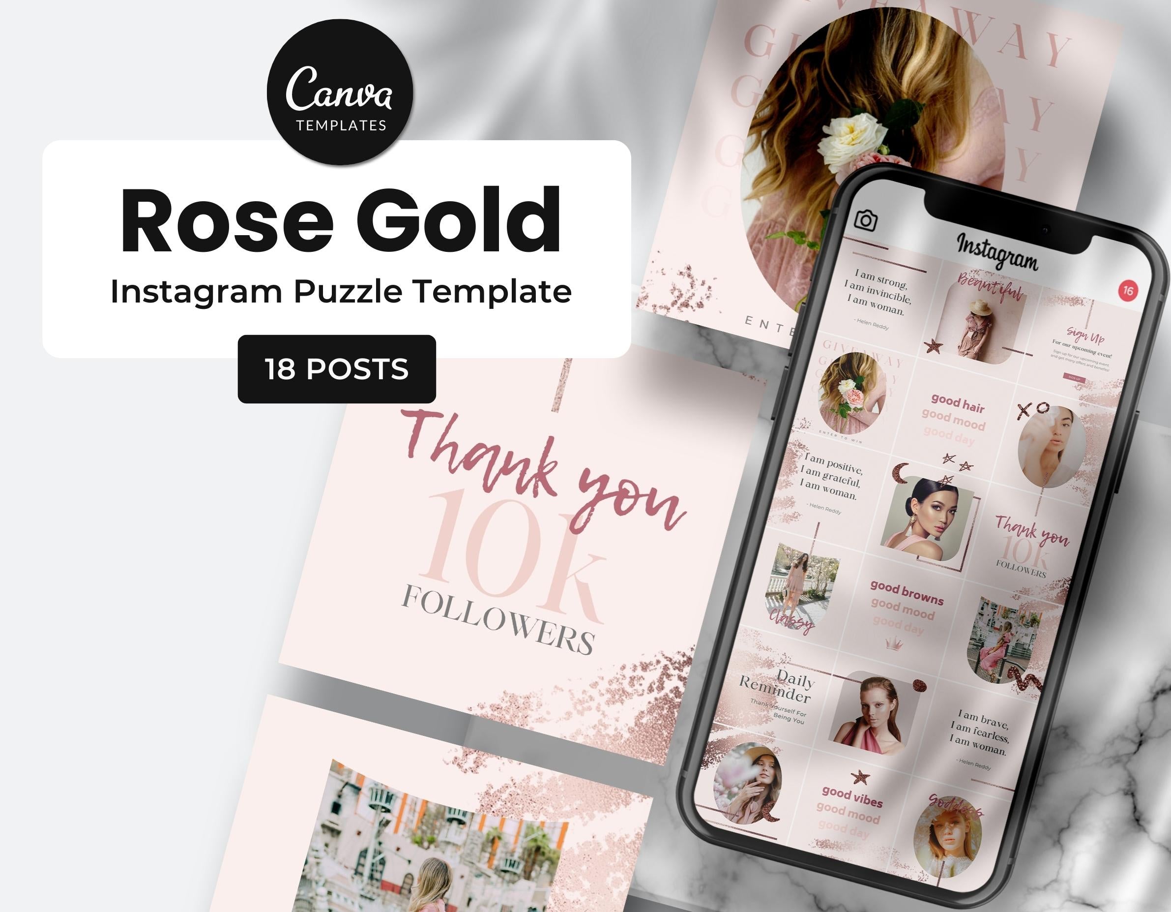 Rose Gold Instagram Puzzle Template DigiPax