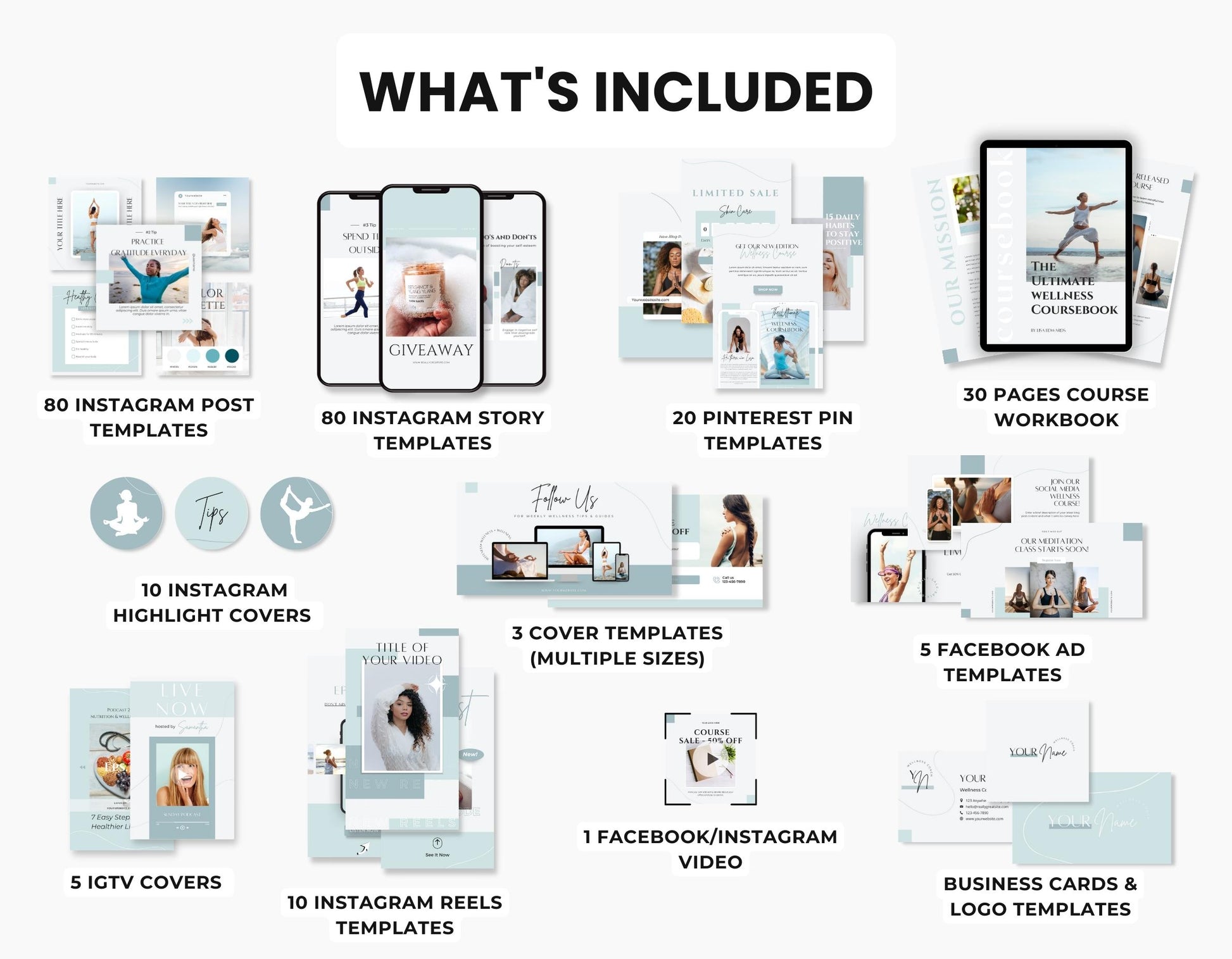 Wellness Coach Social Media Templates Bundle Kit DigiPax